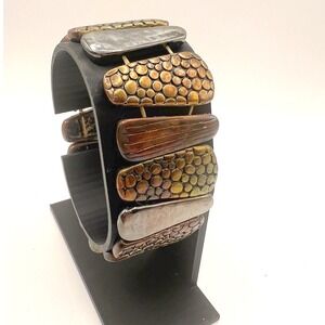Copper & Gunmetal Stretch Bracelet | Textured‎ Mixed Metal Statement